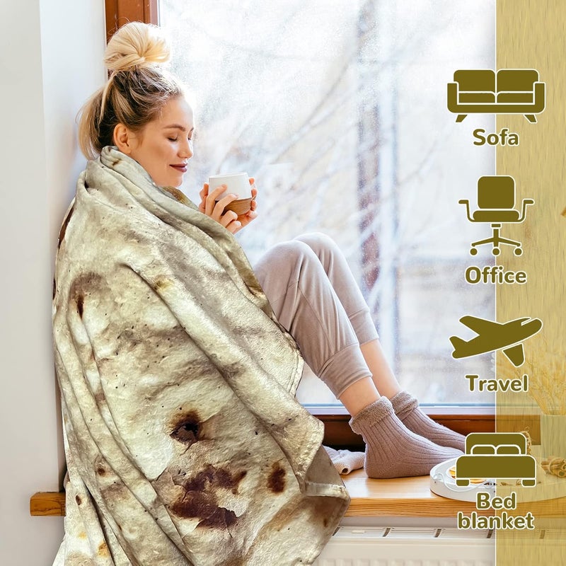 Bcareself Tortilla Blanket Adult Size Giant Double Sided for Kids Funny Realistic Food Personalized Throw Blanket Novelty Gift for Everyone 300 GSM Soft Flannel 60 inches Yellow - Image 4
